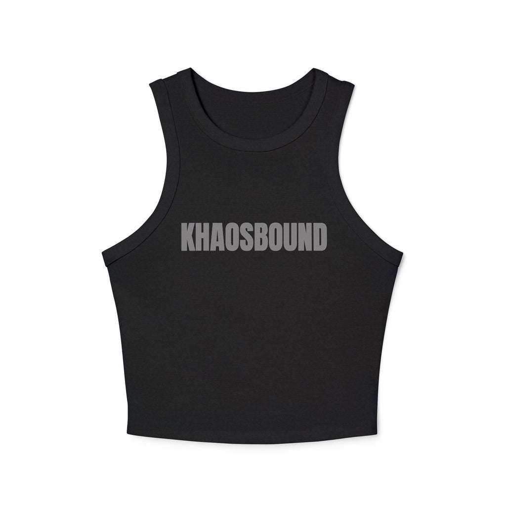 KHAOSBOUND Women's Racer Tank Top — Cropped Micro Rib Graphic Tank