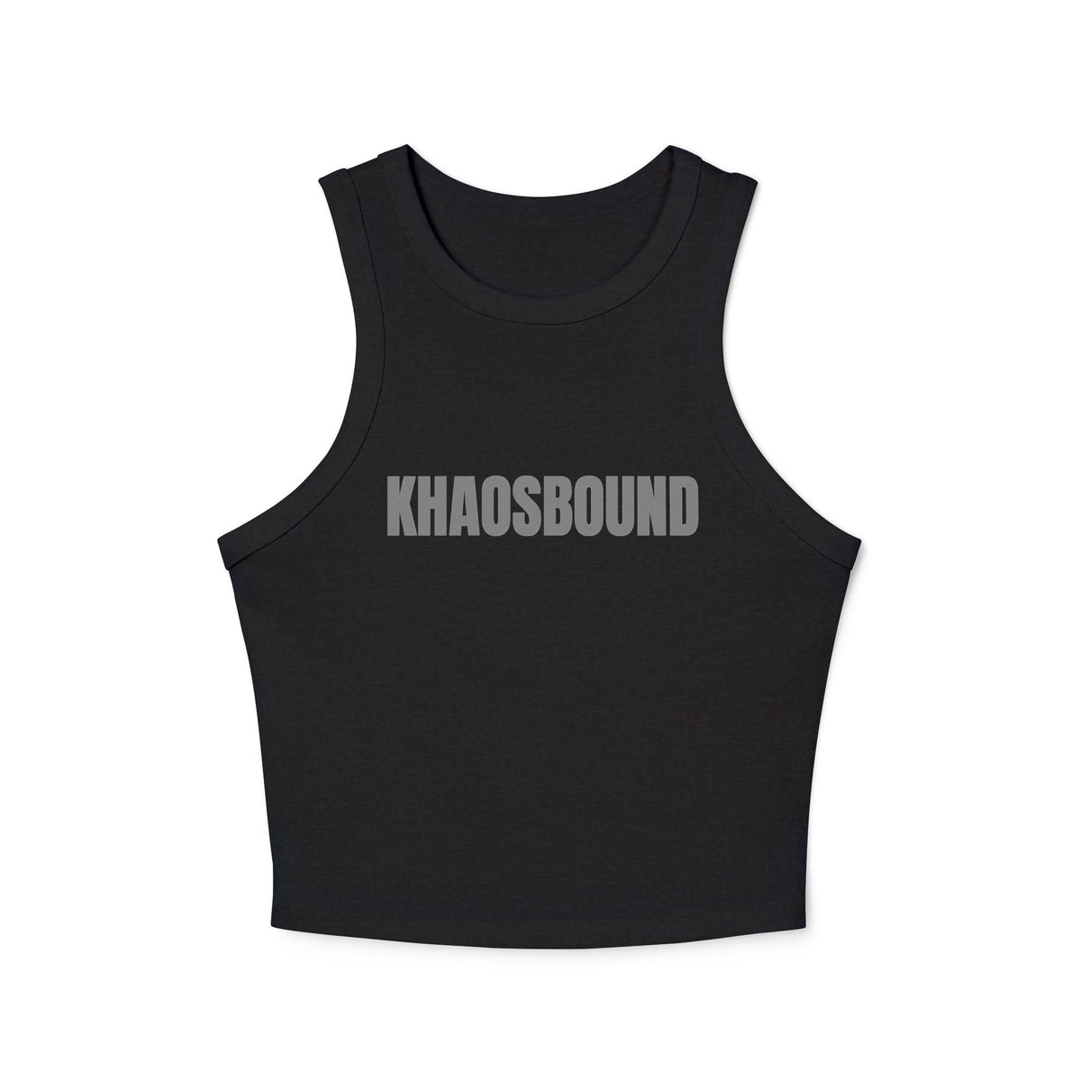 KHAOSBOUND Women's Racer Tank Top — Cropped Micro Rib Graphic Tank