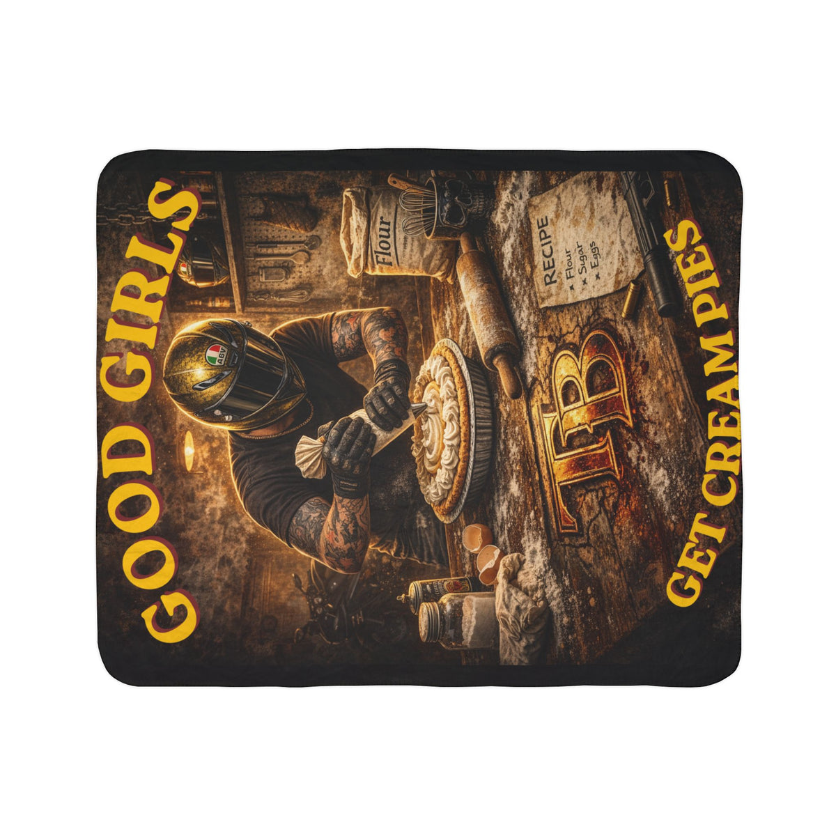 TheTattedBiker- Domesticated Tatted Cream Pie Fleece Sherpa Blanket