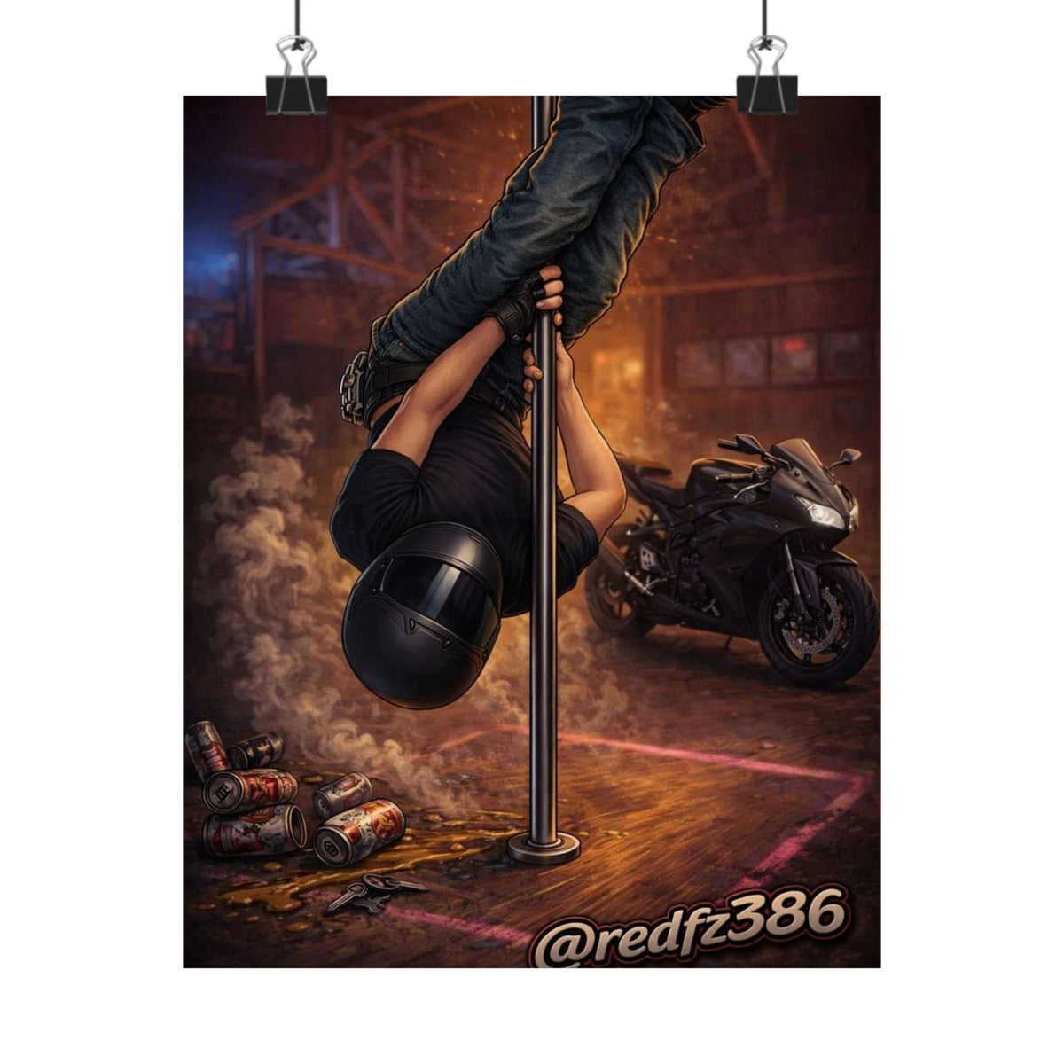 Red- Pole Dancer Matte Poster — Edgy Urban Biker Art Print