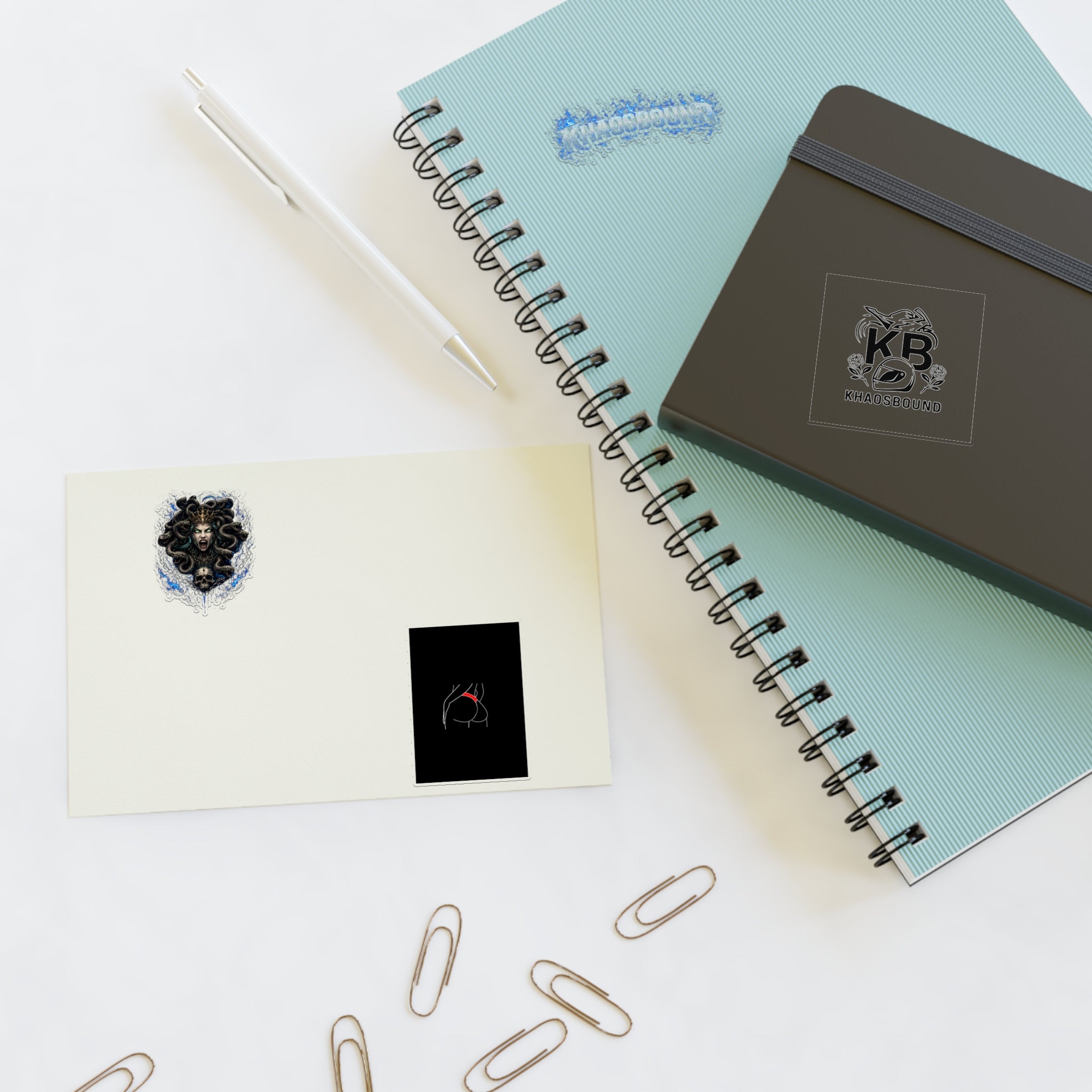 Khaosbound Sticker Sheet — Gothic Medusa, Logo & Minimal Art Stickers