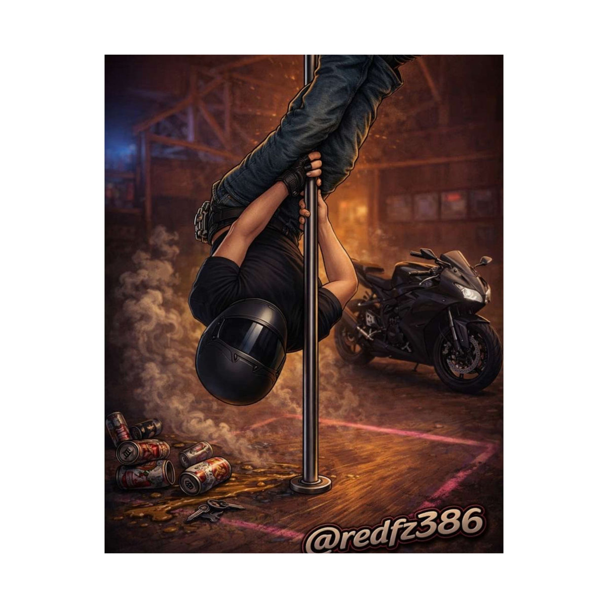 Red- Pole Dancer Matte Poster — Edgy Urban Biker Art Print
