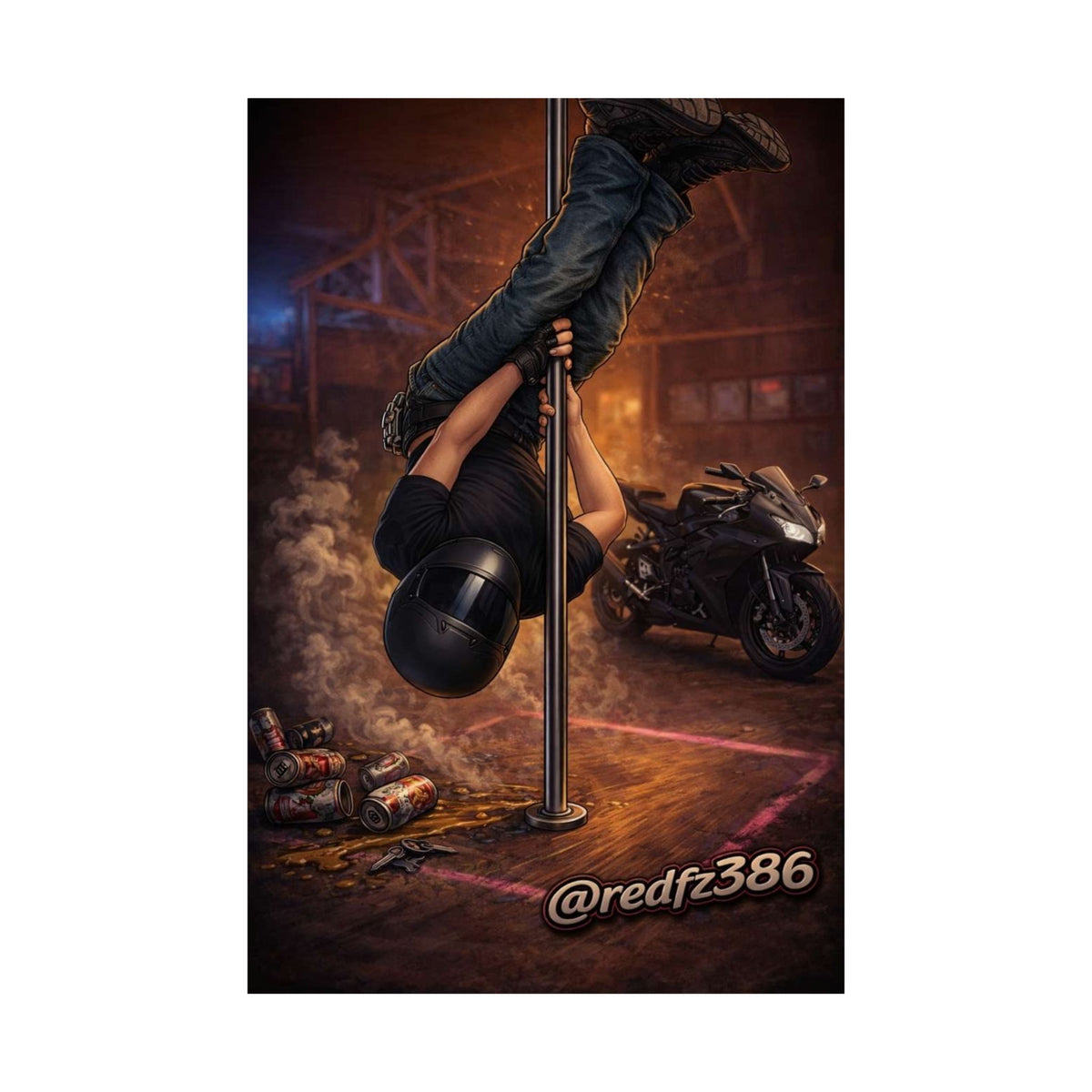 Red- Pole Dancer Matte Poster — Edgy Urban Biker Art Print