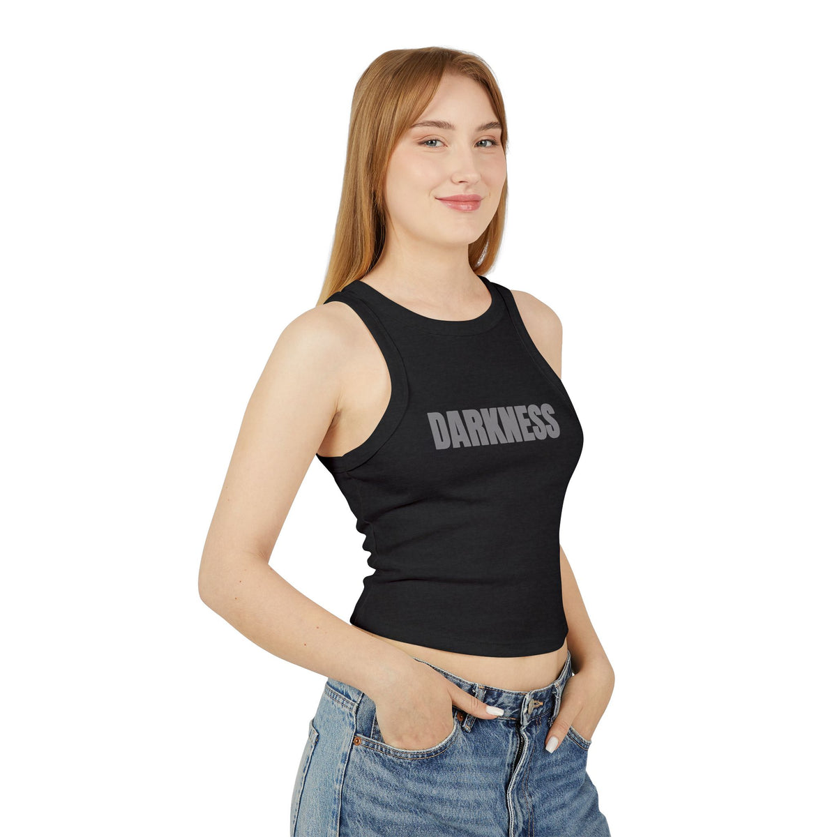 TheTattedBiker- Darkness Graphic Racer Tank Top — Women's Cropped Micro Rib Tank