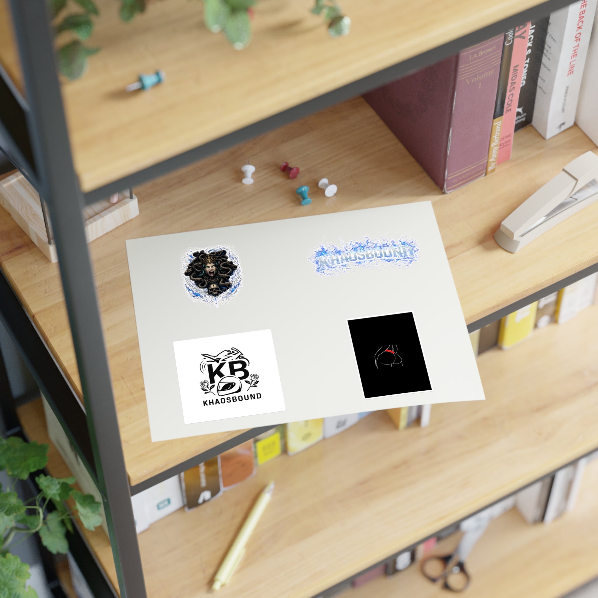 Khaosbound Sticker Sheet — Gothic Medusa, Logo & Minimal Art Stickers