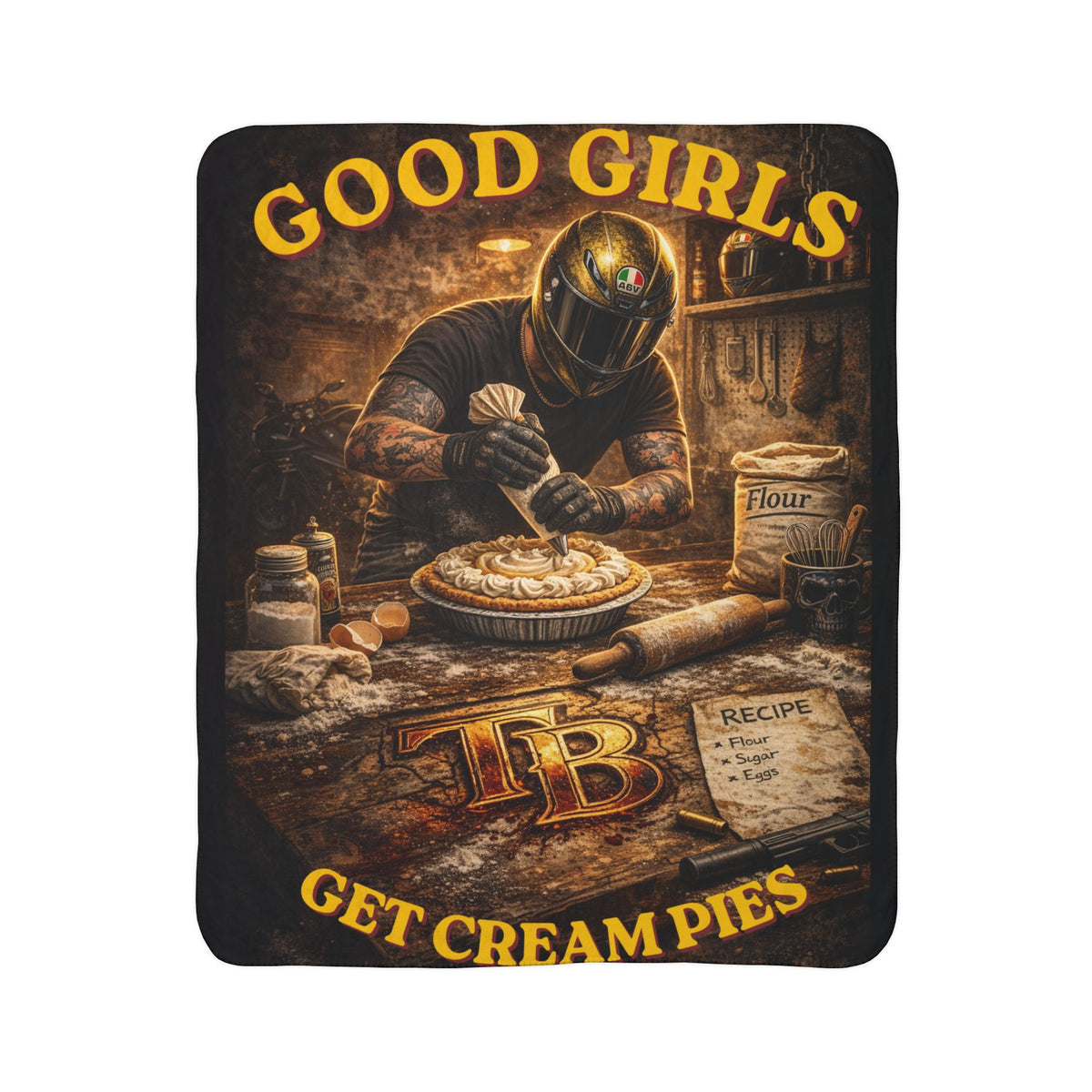 TheTattedBiker- Domesticated Tatted Cream Pie Fleece Sherpa Blanket
