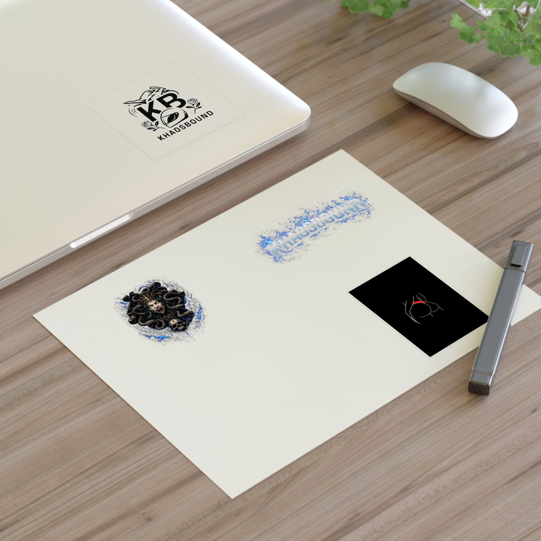 Khaosbound Sticker Sheet — Gothic Medusa, Logo & Minimal Art Stickers