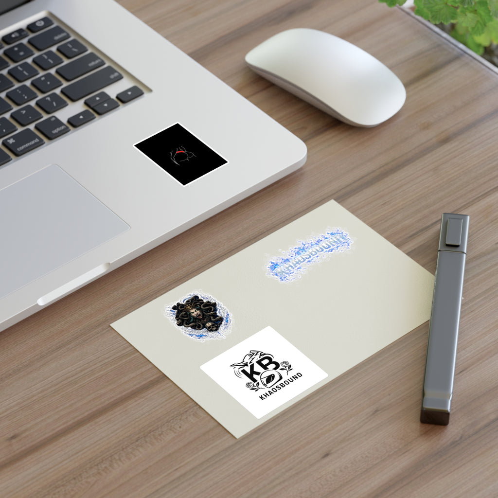 Khaosbound Sticker Sheet — Gothic Medusa, Logo & Minimal Art Stickers