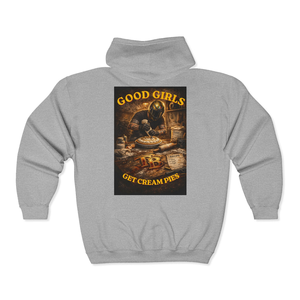 TheTattedBiker- Domesticated Tatted Cream Pie Full Zip Hooded Sweatshirt