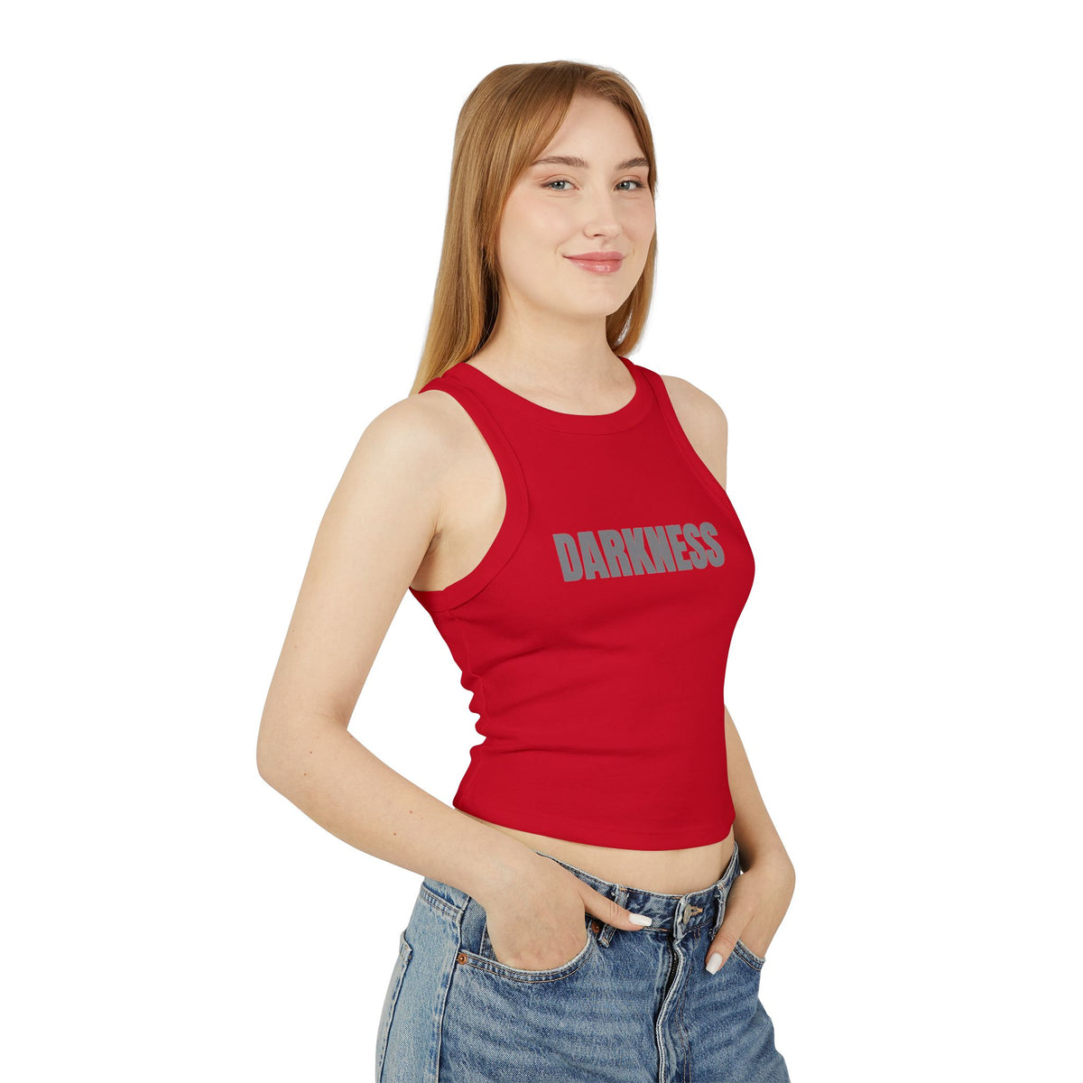 TheTattedBiker- Darkness Graphic Racer Tank Top — Women's Cropped Micro Rib Tank