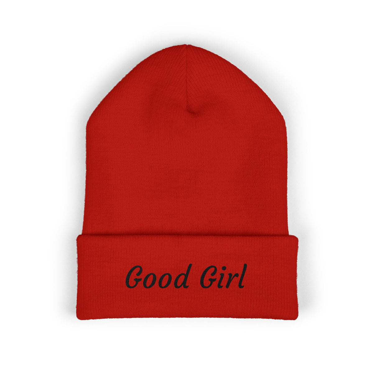 Red's Good Girl Embroidered Cuffed Beanie — Classic Knit Winter Hat