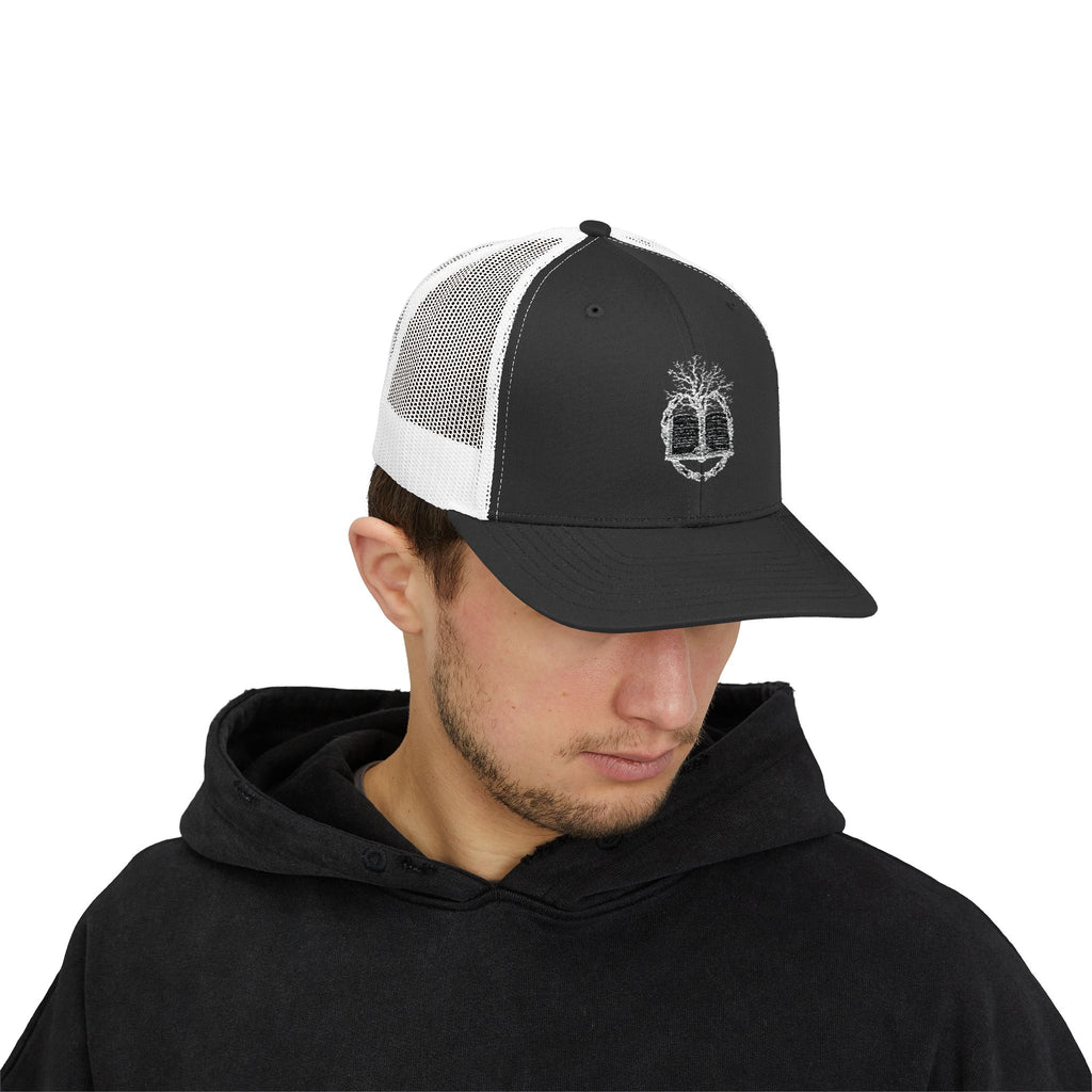 Tree of Life Snapback Trucker Cap — White Embroidered Nature Logo