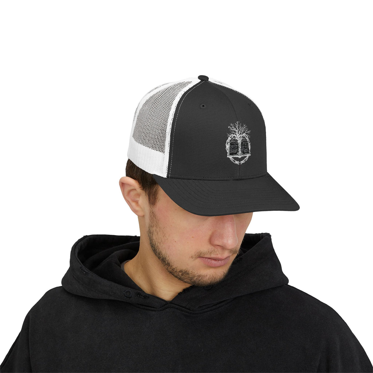 Tree of Life Snapback Trucker Cap — White Embroidered Nature Logo