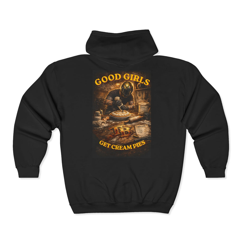 TheTattedBiker- Domesticated Tatted Cream Pie Full Zip Hooded Sweatshirt