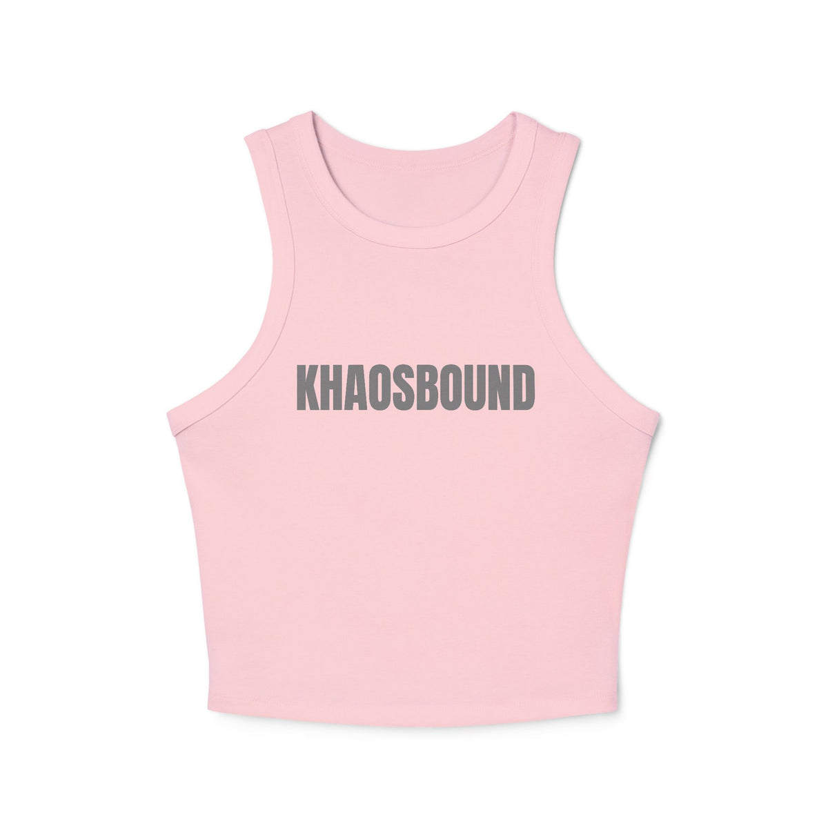 KHAOSBOUND Women's Racer Tank Top — Cropped Micro Rib Graphic Tank