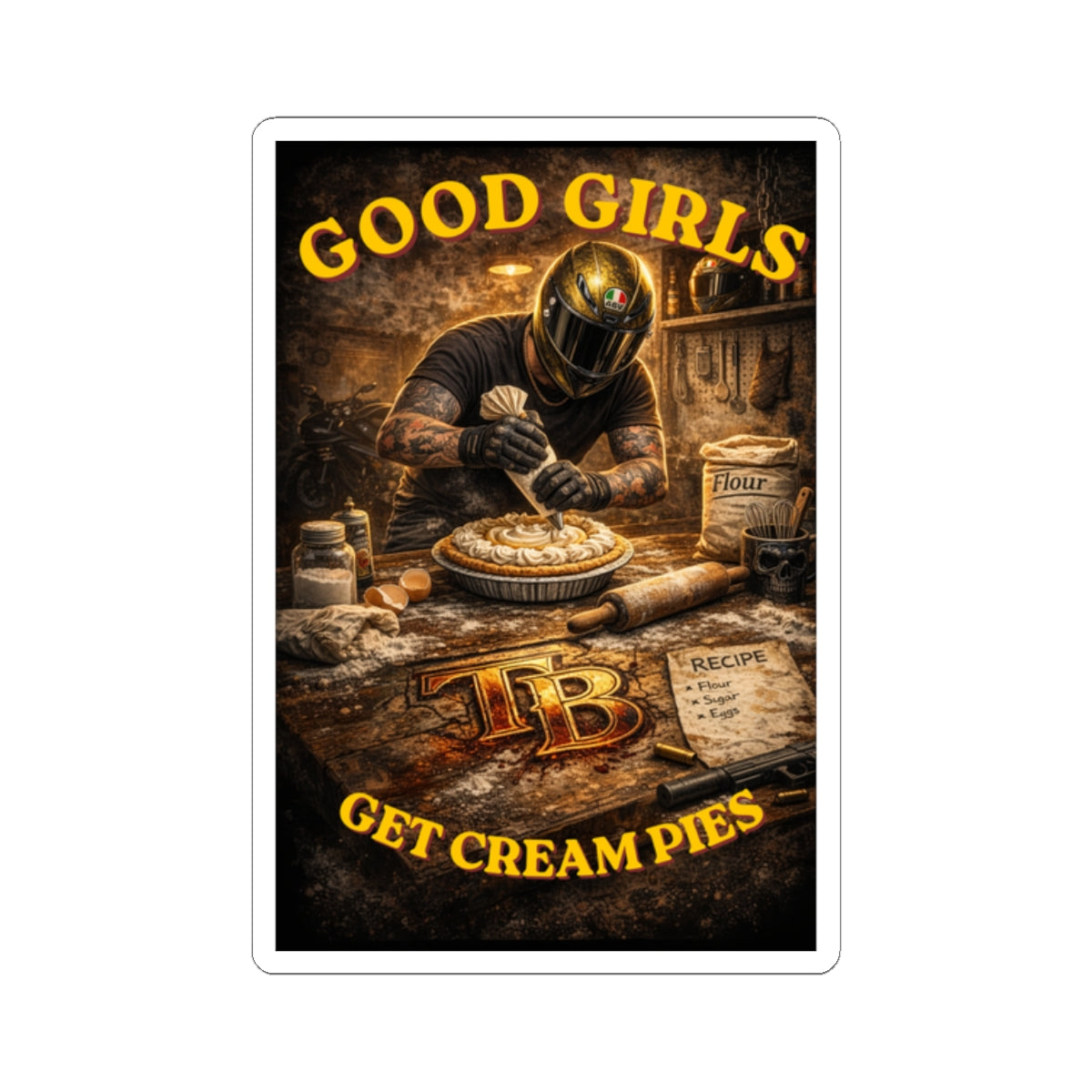 TheTattedBiker- Domesticated Tatted Cream Pie Sticker