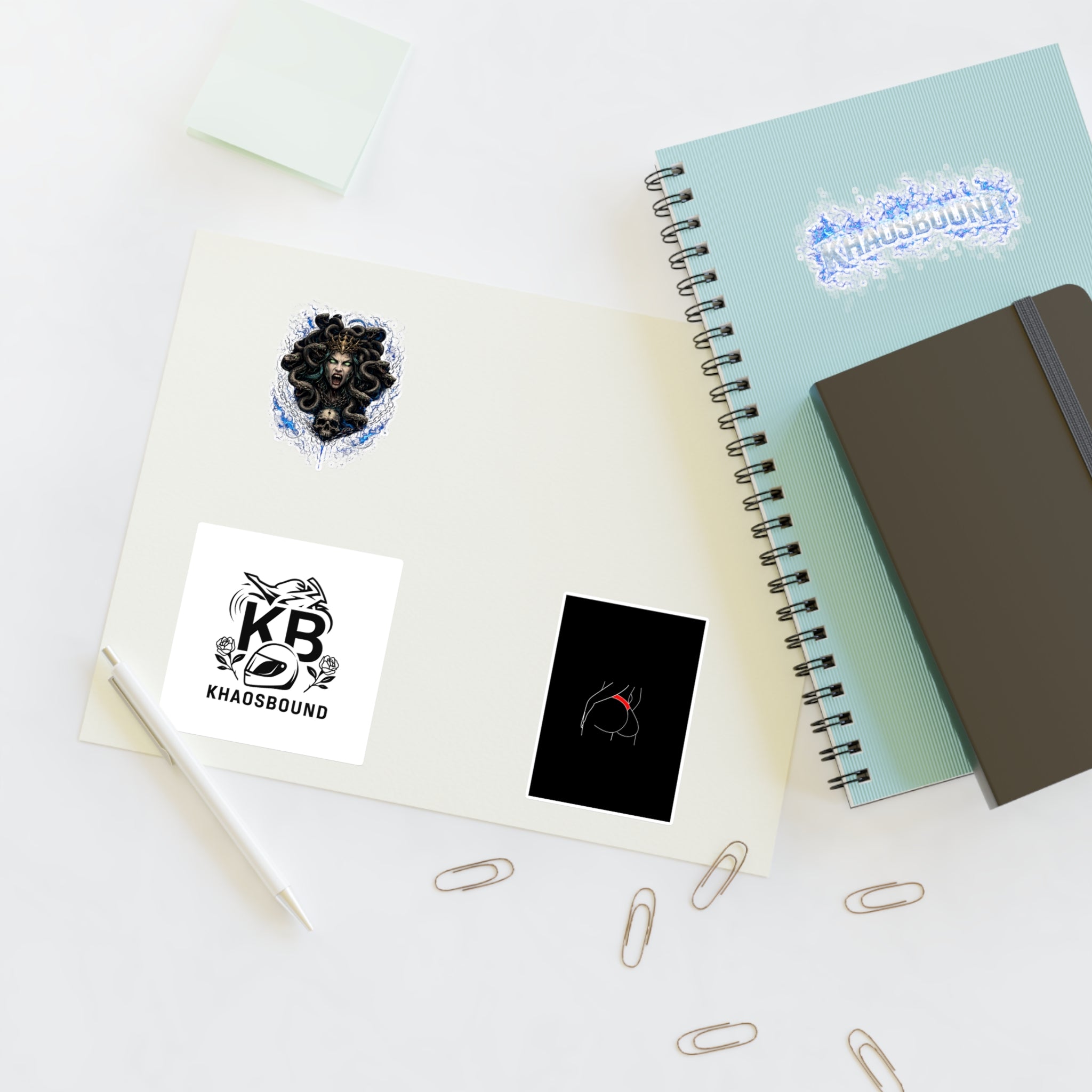 Khaosbound Sticker Sheet — Gothic Medusa, Logo & Minimal Art Stickers