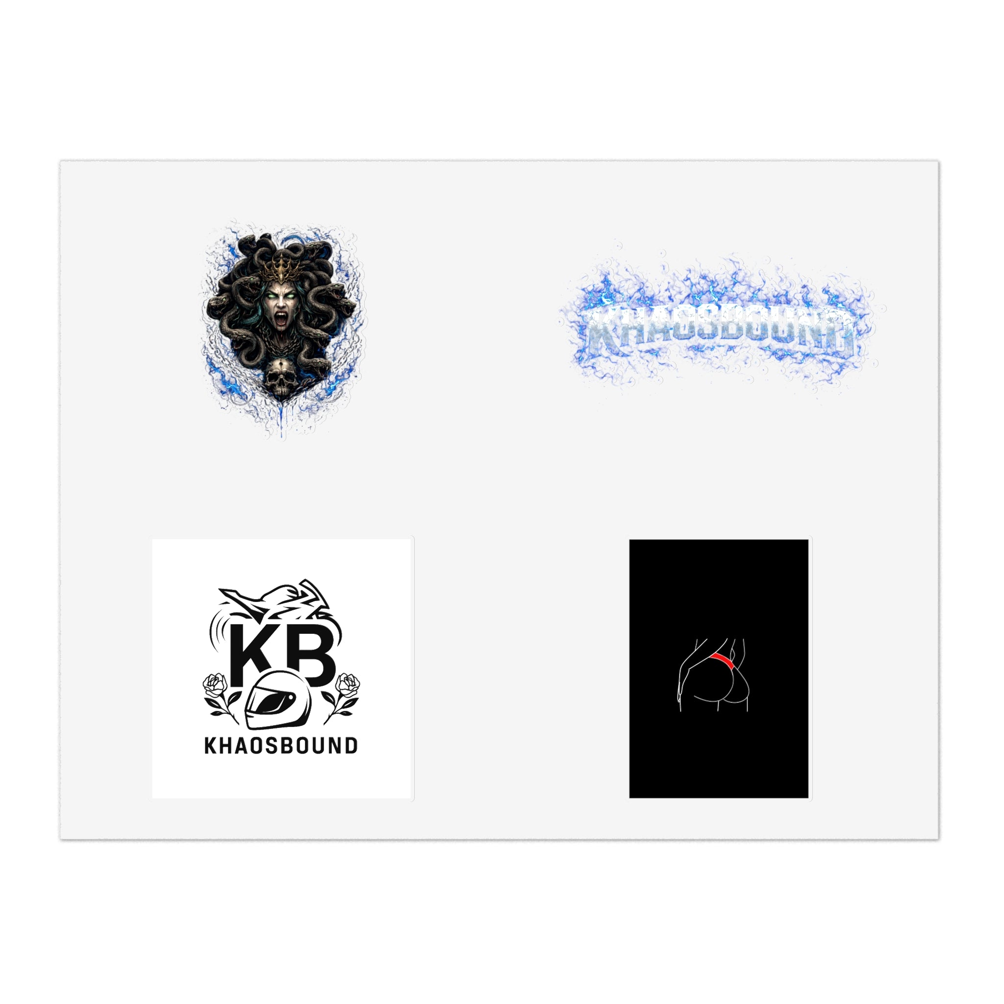 Khaosbound Sticker Sheet — Gothic Medusa, Logo & Minimal Art Stickers