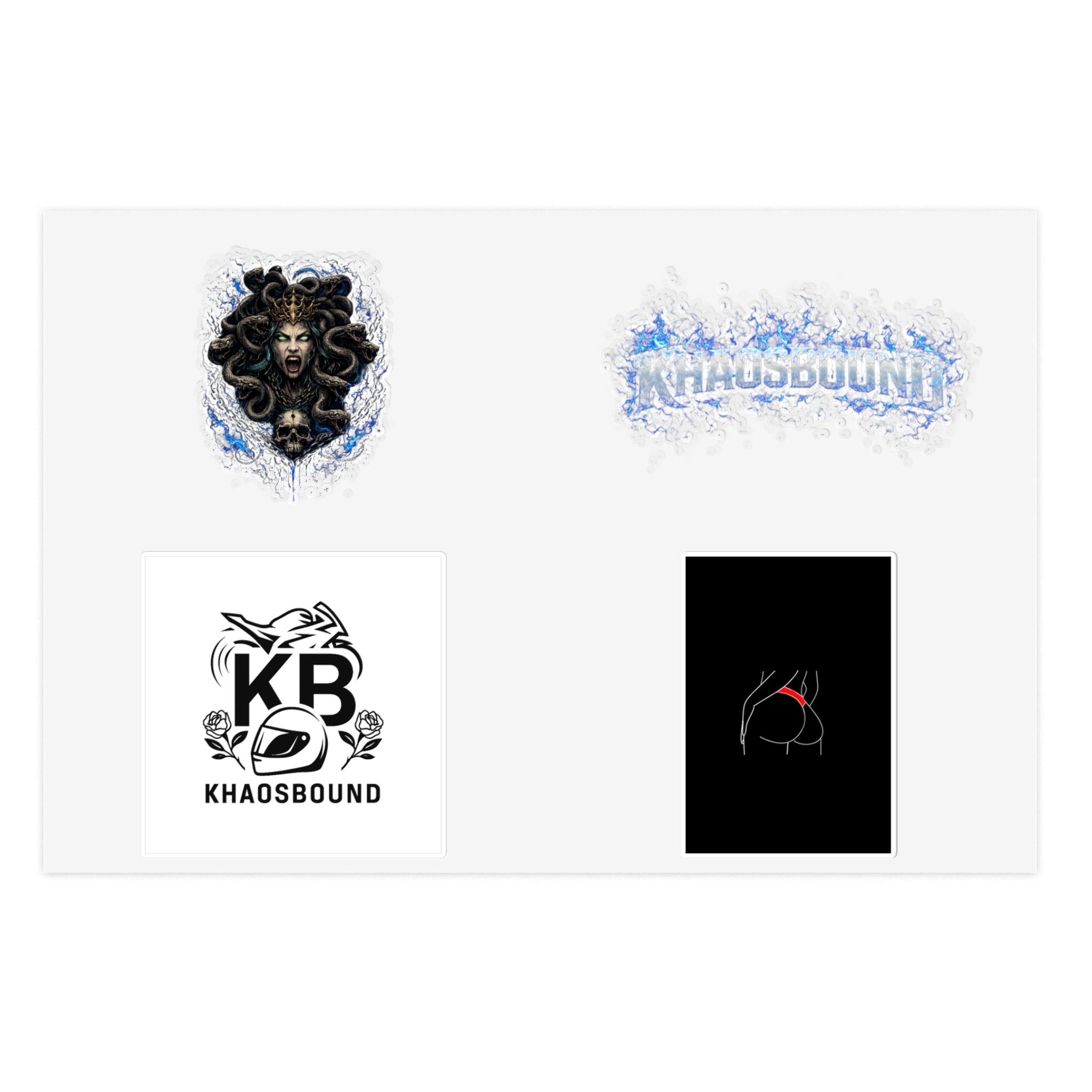 Khaosbound Sticker Sheet — Gothic Medusa, Logo & Minimal Art Stickers