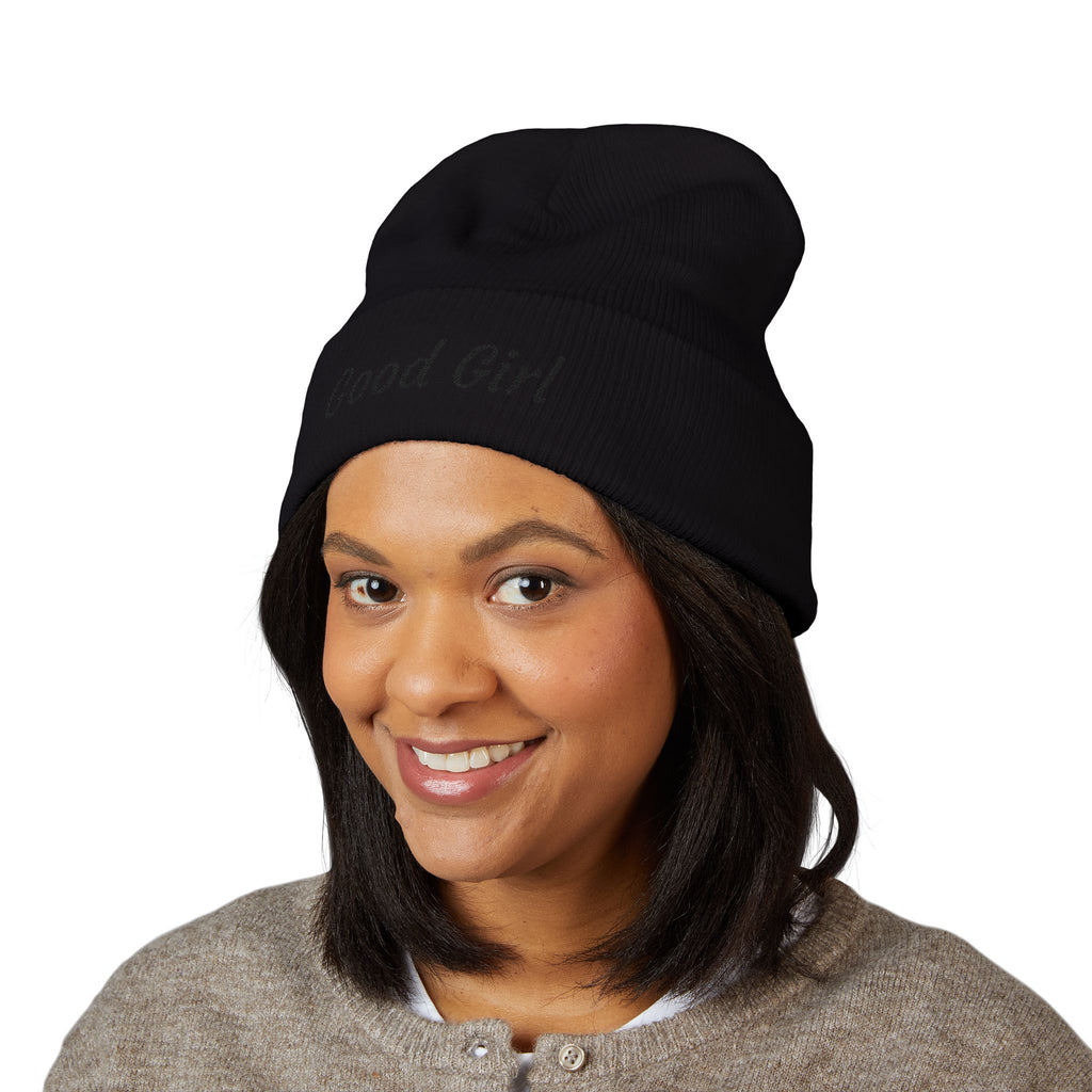Red's Good Girl Embroidered Cuffed Beanie — Classic Knit Winter Hat