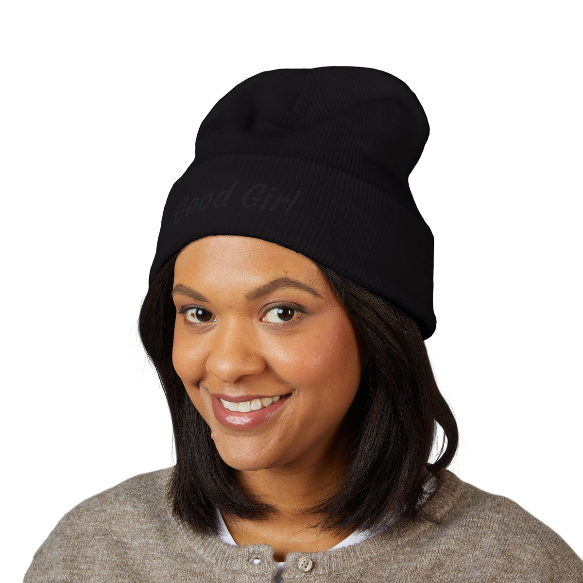 Red's Good Girl Embroidered Cuffed Beanie — Classic Knit Winter Hat