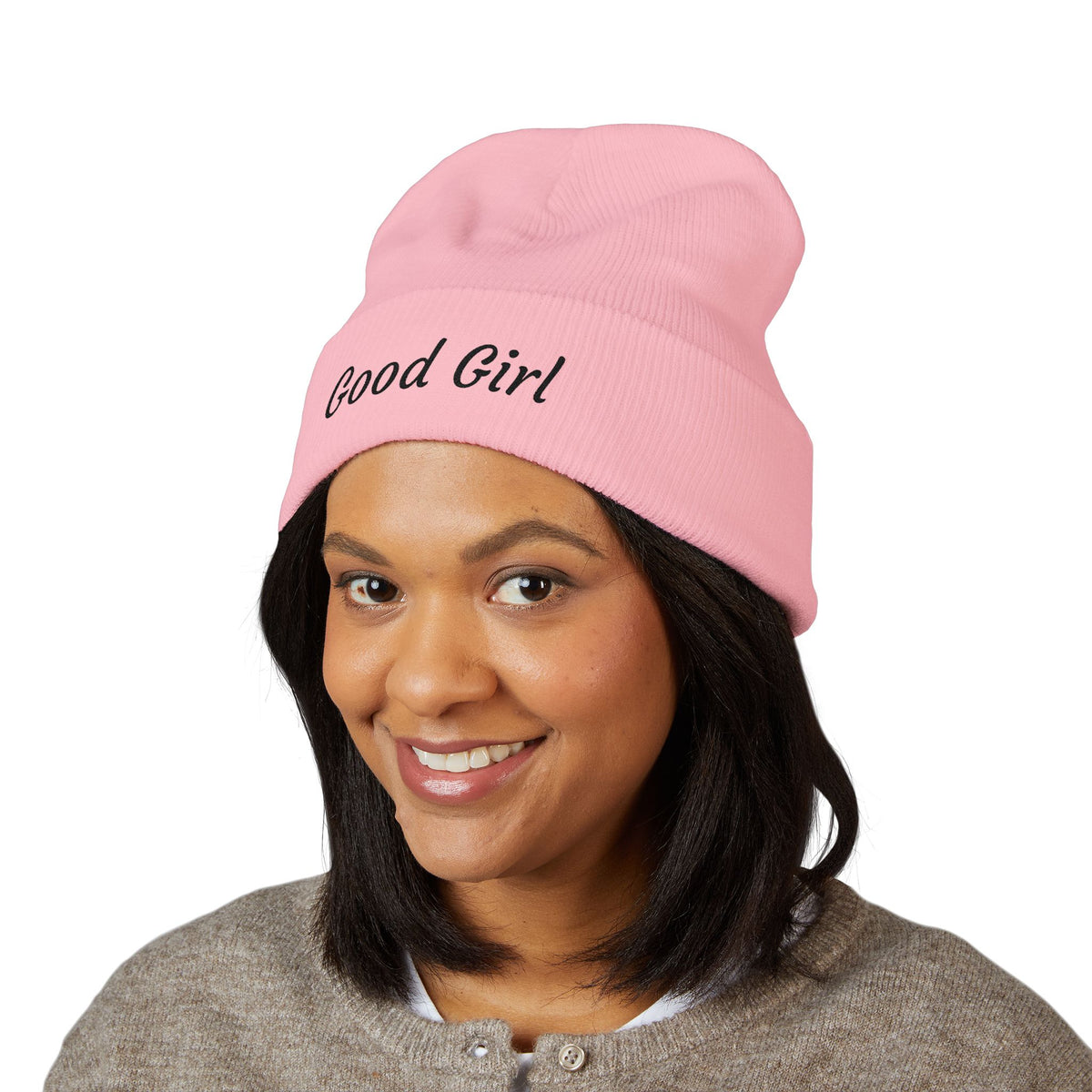 Red's Good Girl Embroidered Cuffed Beanie — Classic Knit Winter Hat
