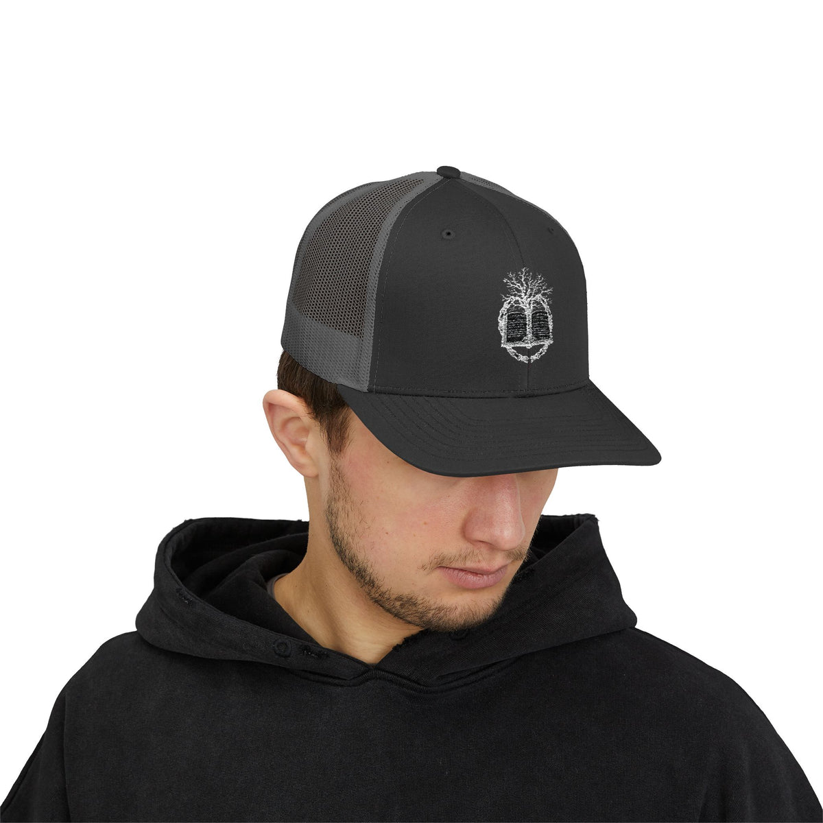 Tree of Life Snapback Trucker Cap — White Embroidered Nature Logo