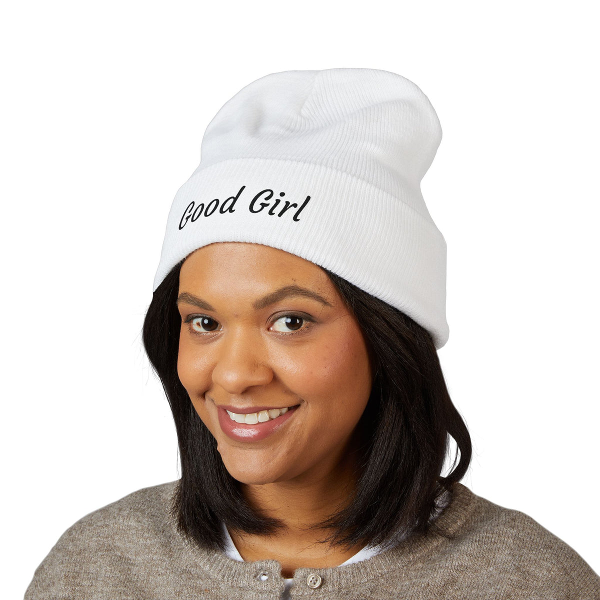 Red's Good Girl Embroidered Cuffed Beanie — Classic Knit Winter Hat