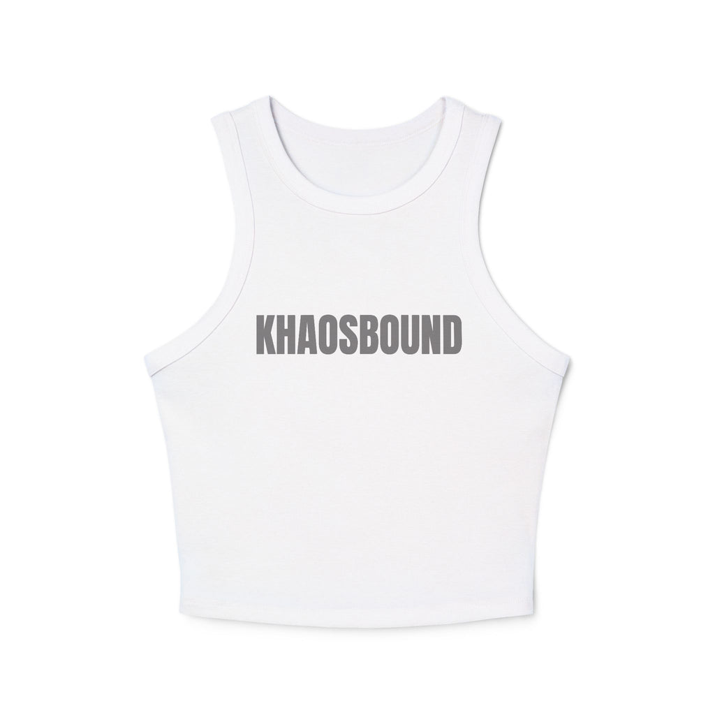KHAOSBOUND Women's Racer Tank Top — Cropped Micro Rib Graphic Tank