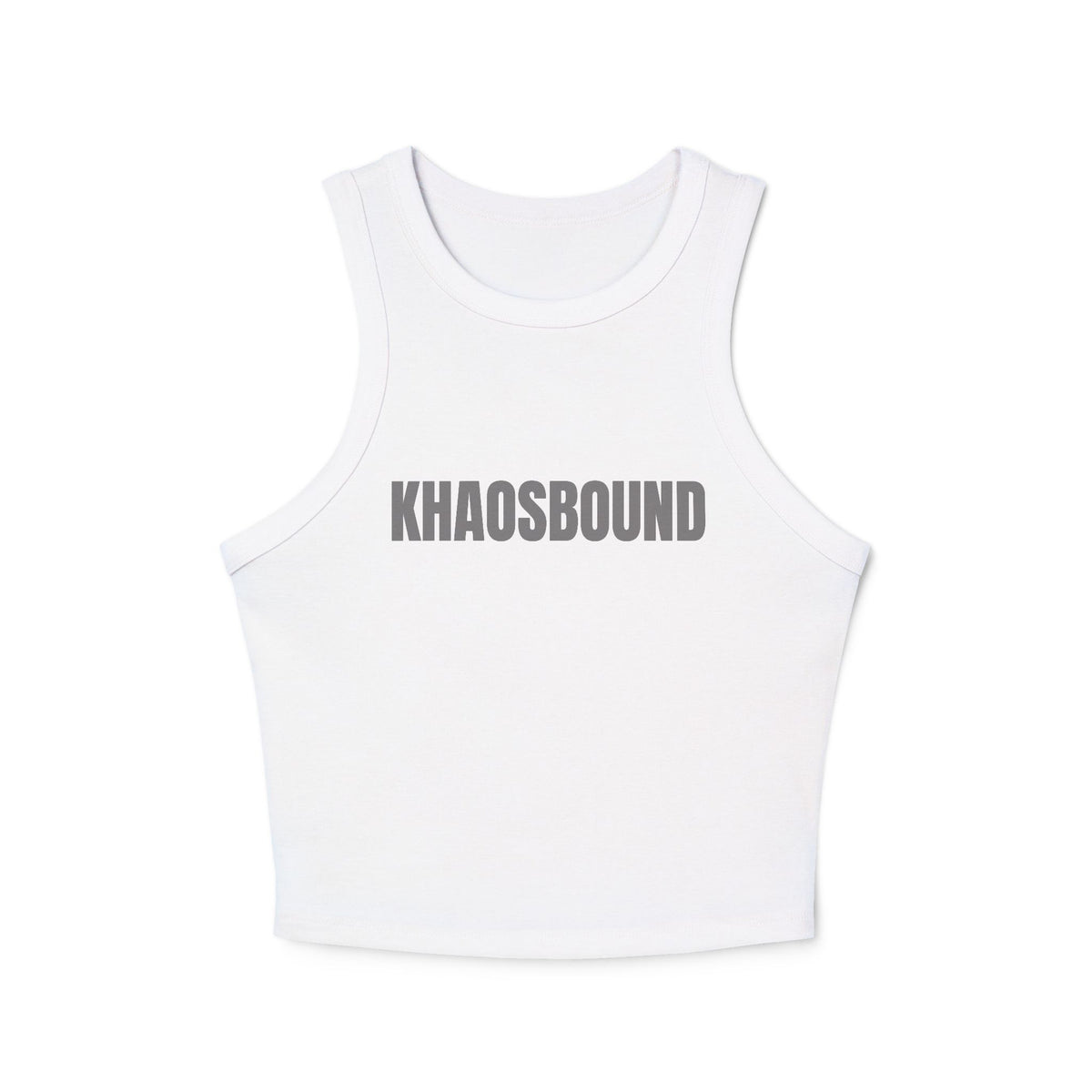 KHAOSBOUND Women's Racer Tank Top — Cropped Micro Rib Graphic Tank