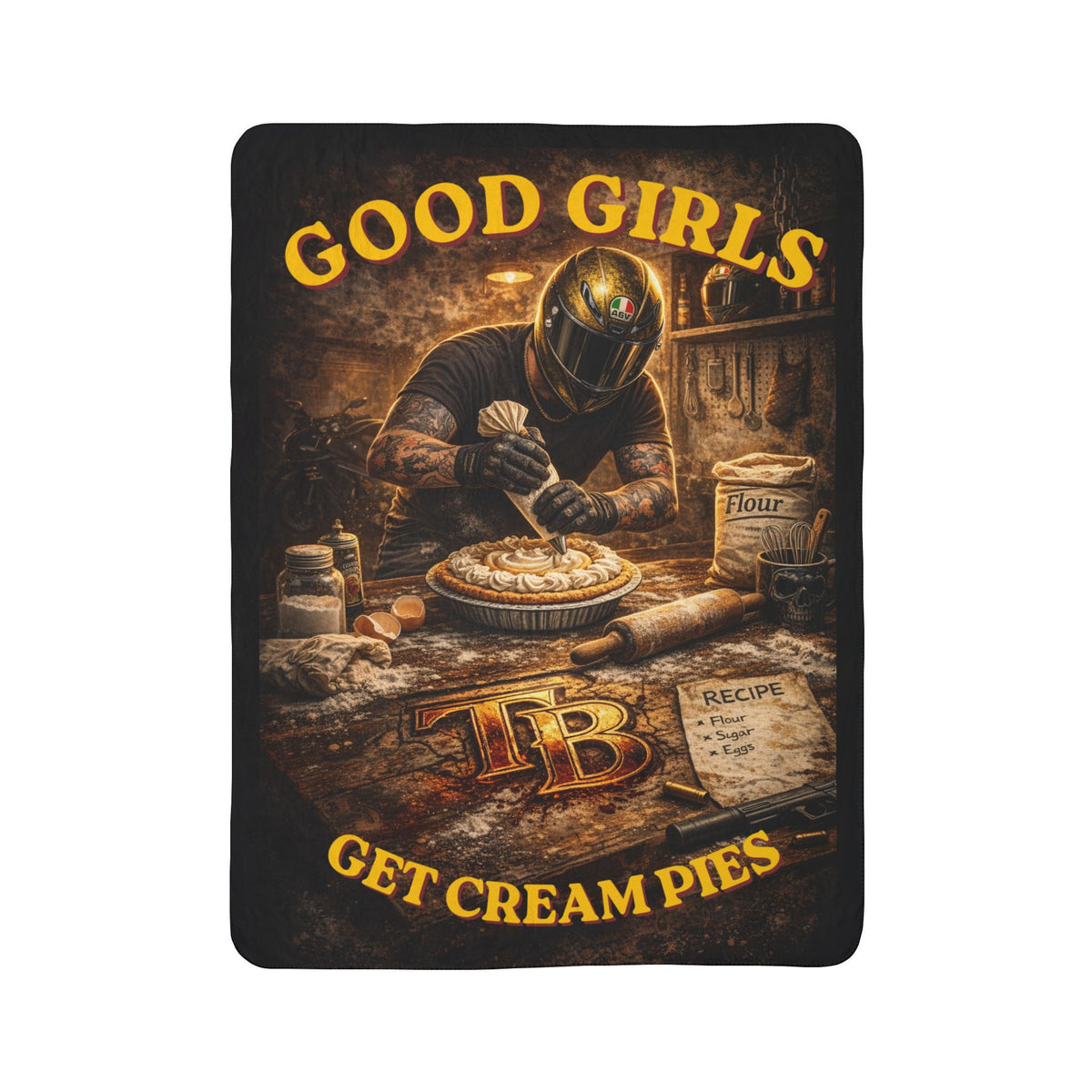 TheTattedBiker- Domesticated Tatted Cream Pie Fleece Sherpa Blanket
