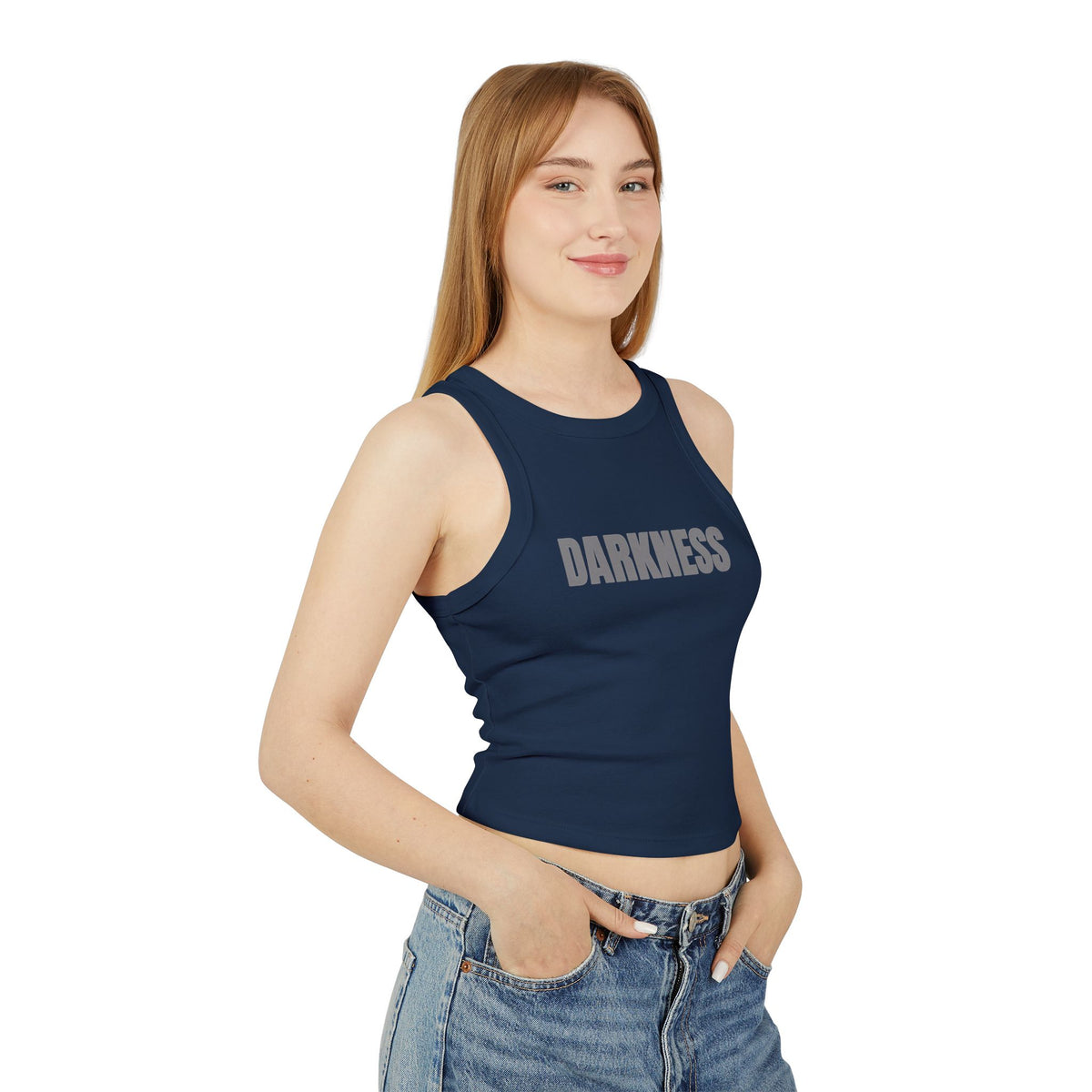 TheTattedBiker- Darkness Graphic Racer Tank Top — Women's Cropped Micro Rib Tank